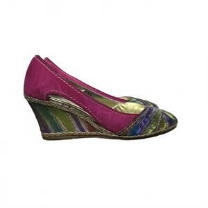 Ron White Shoes Womens 36 Suede Wedge Espadrilles Braided Multi Color Italy